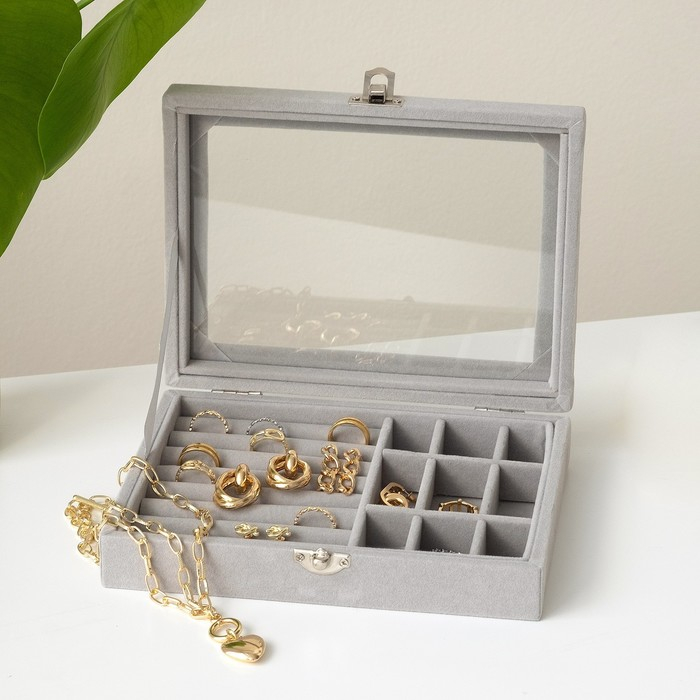 Подставка для украшений «Шкатулка», 7 полос, 9 ячеек, 20×15×4,5, цвет серый Подставка для украшений «Шкатулка», 7 полос, 9 ячеек, 20×15×4,5, цвет серый