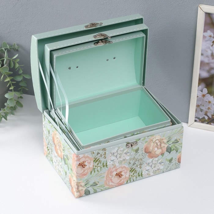 Шкатулка картон сундучок Шкатулка картон сундучок "Крупные бутоны" набор 3 шт 26х18х16,5 24х16х14,5 22х14х12,7 см