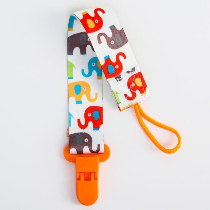 Держатель для соски - пустышки &laquo;Слоники&raquo;, на ленте, 28 см.