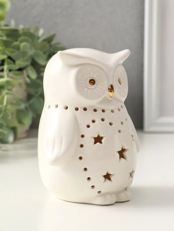 Сувенир керамика свет "Филин в звёздочках" белый 10,5х8х12,5 см