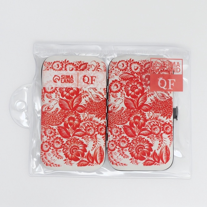 Набор маникюрный «Роспись», 6 предметов, в футляре, красный, белый Набор маникюрный «Роспись», 6 предметов, в футляре, красный, белый