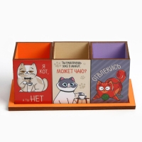 Органайзер для канцелярии тройной, на подставке &laquo;Коты&raquo;, 6,5 х 6,3 х 9 см