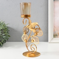 Подсвечник металл, стекло на 1 свечу "Полет колибри" d=4,7 см, золото 15,5х9х27,8 см