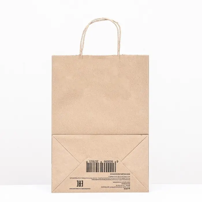 Пакет бумажный крафт 90 г/м&sup2;, круглая ручка 24 х 14 х 33,5 см