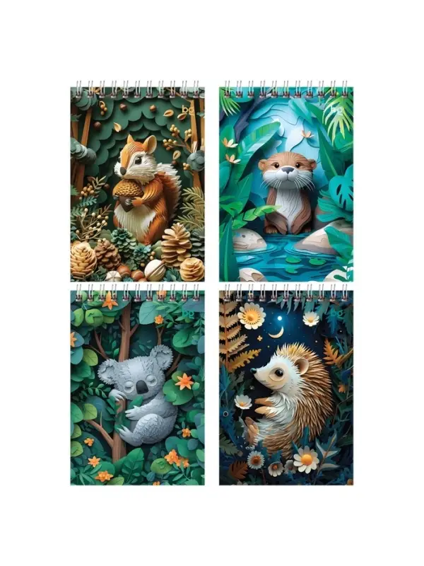 Блокнот А6 40 листов, в клетку, на гребне, Paper art, обложка мелованный картон, МИКС