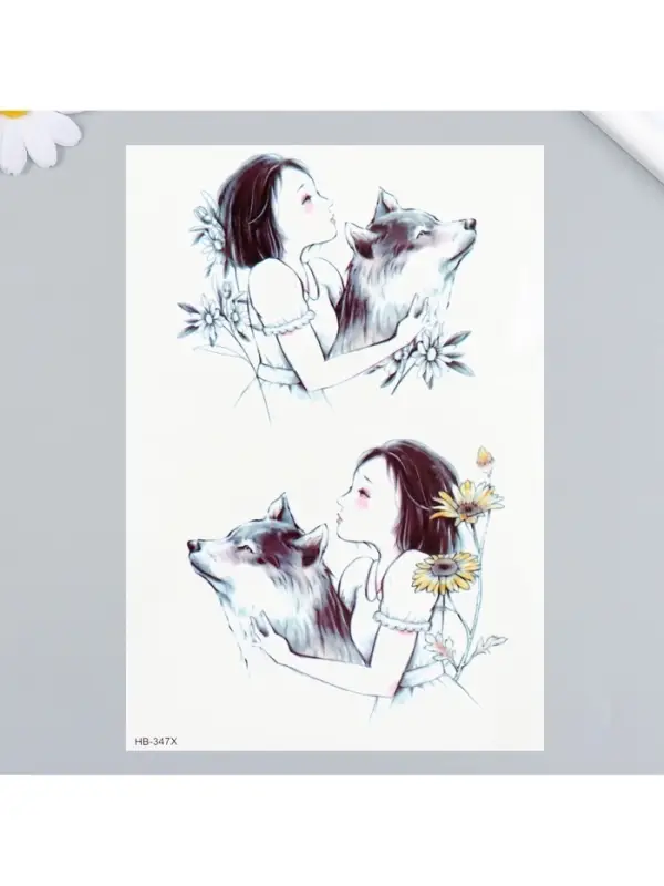 Переводные тату на тело цветные &laquo;Девочка с волком&raquo;, 21&times;14.8 см