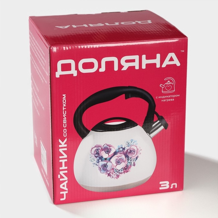 Чайник со свистком из нержавеющей стали Доляна &laquo;Колибри&raquo;, 3 л, с индикатором нагрева