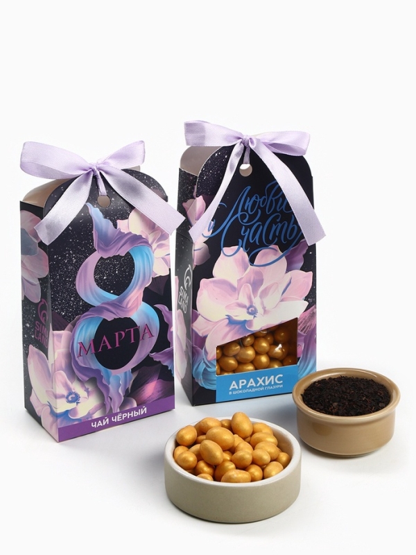 Подарочный набор &laquo;8 марта&raquo;: чай чёрный, орехи в шоколадной глазури