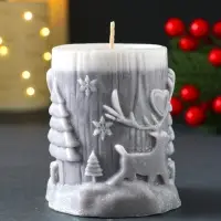 Свеча новогодняя столбик "Сказочный лес" 75х82 мм, серый