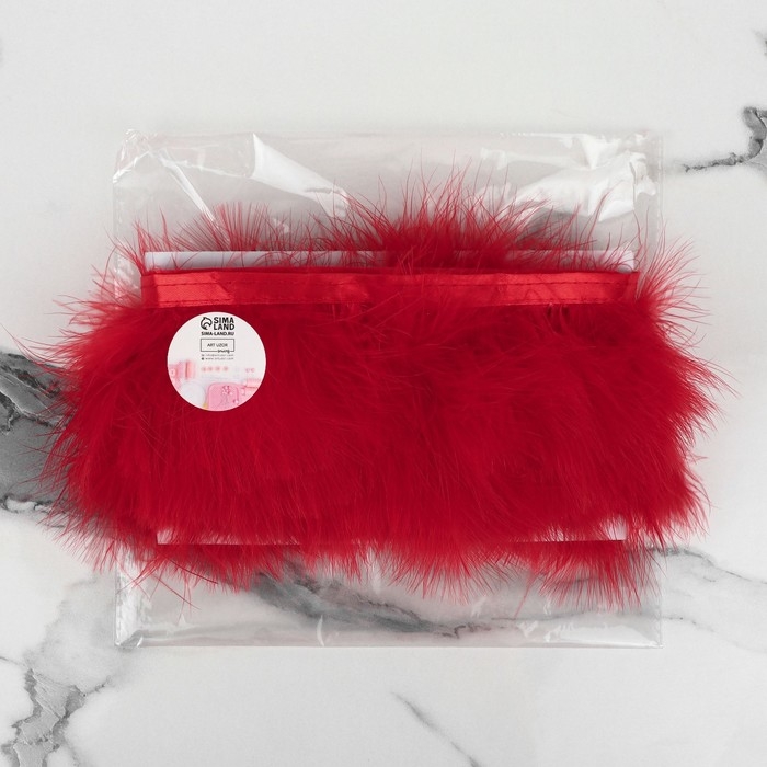 Тесьма с перьями марабу, 8-10 см, 5 &plusmn; 0,5 м, цвет красный