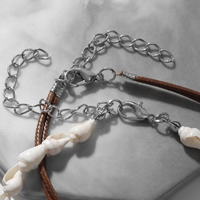 Браслеты на ногу &laquo;Ракушки&raquo;, цвет бело-коричневый в серебре