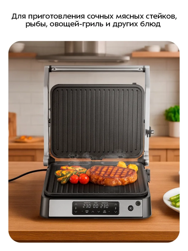 Электрогриль двусторонний КТ-4676 - 2000 Вт