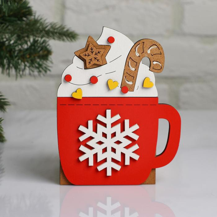 Кашпо деревянное, 12&times;9&times;15 см "Новогоднее. Кружка горячая", подарочная упаковка