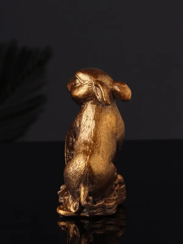 Набор "Кролик фен-шуй с подсвечником", 12х20 см, бронза