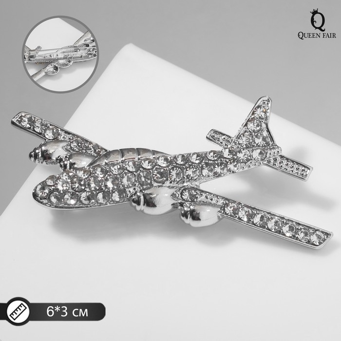 Брошь &laquo;Самолёт&raquo; парящий, цвет белый в серебре