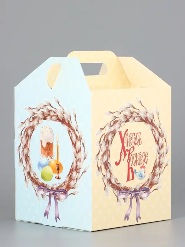 Коробка подарочная пасхальная с окном, с фронтальной загрузкой &laquo;Верба&raquo; 15&times;15&times;18 см