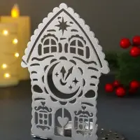 Подсвечник новогодний "Домик с часами" серебряный 6,7х10х13,5 см