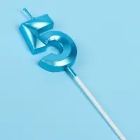 Свеча в торт на шпажке &laquo;Грань&raquo;, цифра 5, голубая, 5 см