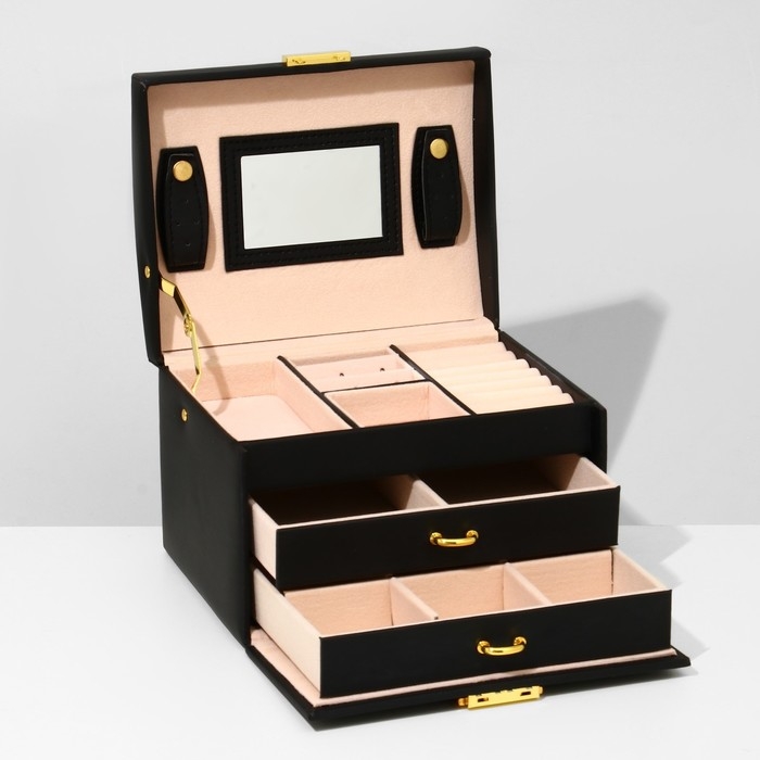 Подставка для украшений &laquo;Шкатулка&raquo; раздвижная с зеркалом, 17,5&times;14&times;13,5, цвет черный