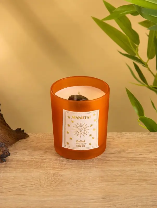 Свеча в стекле с камнем Manifest пачули 200 гр соевый воск