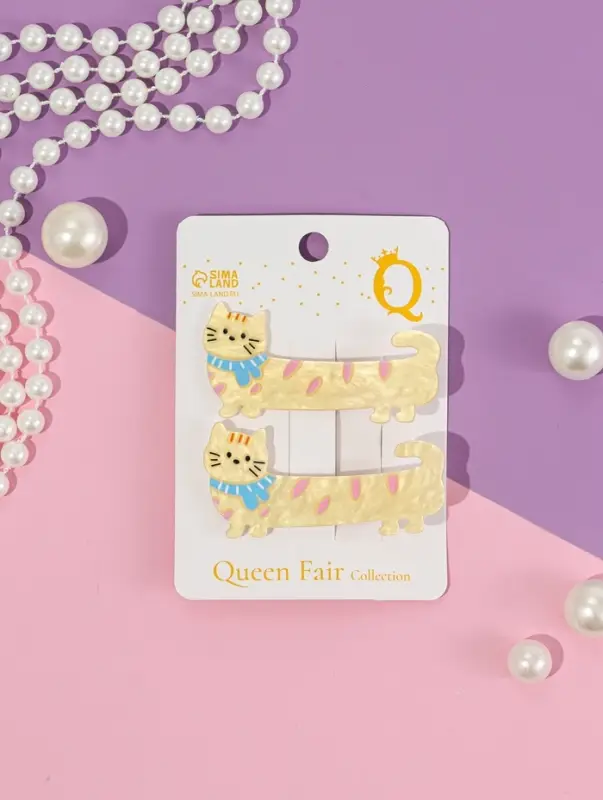 Зажим для волос "Мультизаврик" (набор 2 шт) кот в шарфе, 6,5 см