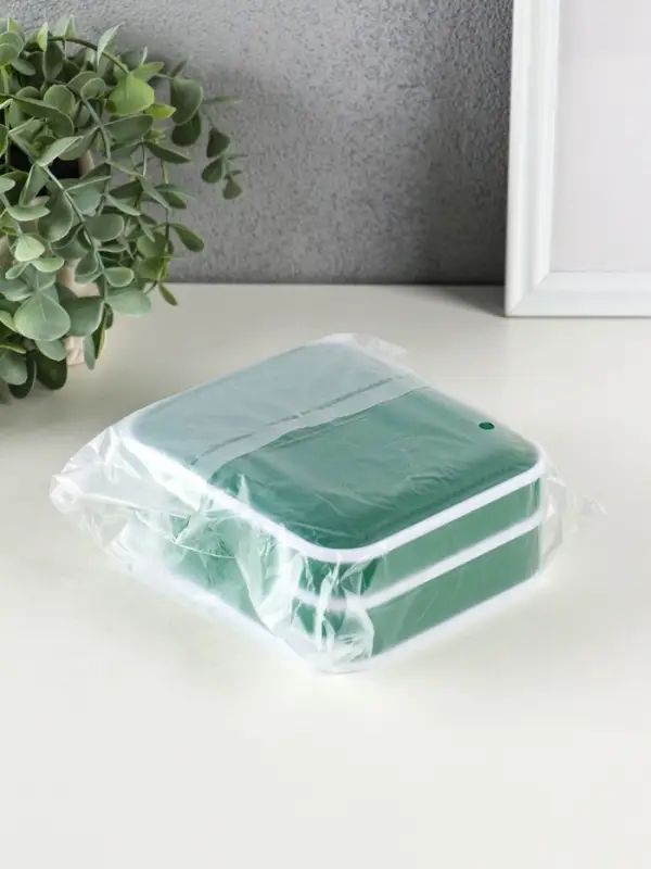 Шкатулка пластик, кожзам для украшений 6 ячеек, 10 полос, зелёная 13,5х11,5х5,5 см