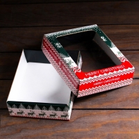 Новый год. Коробка подарочная, крышка-дно, с окном "Скандинавия", 18 х 15 х 5 см.