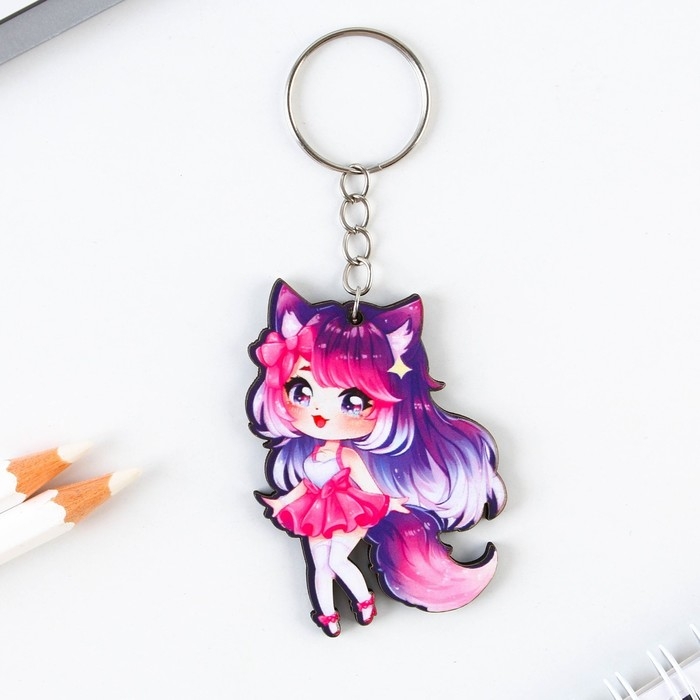 Брелок для ключей аниме &laquo;Девочка с ушками&raquo; деревянный