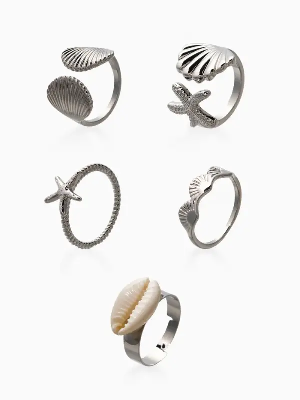 Набор колец 5 шт "Новый стиль" море, размер МИКС, цвет белый в серебре