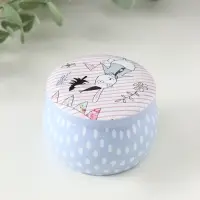 Шкатулка металл круглая "Нарисованные кролики" 7х7х5 см