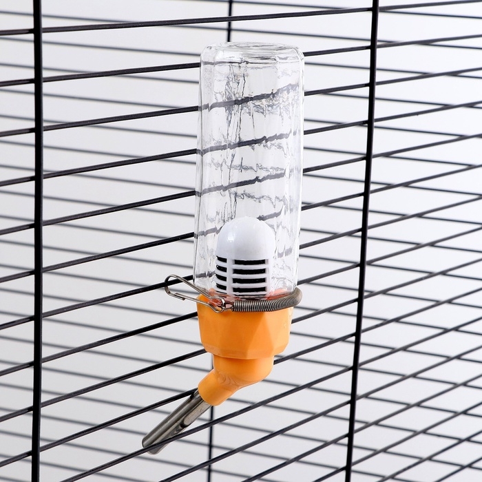 Поилка для грызунов, 80 мл, крепление-пружинка, и два сменных фильтра, оранжевая