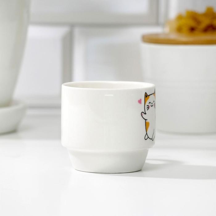 Набор кружек из керамики &laquo;А сейчас чай&raquo;, 4 шт, 150 мл, на металлической подставке, цвет белый