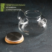 Чайник стеклянный заварочный с бамбуковой крышкой и металлическим фильтром Magistro &laquo;Эко&raquo;, 600 мл