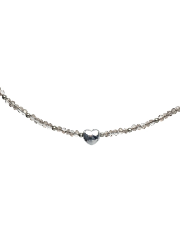 Чокер &laquo;Сердце&raquo; бусина №4, цвет серый в серебре, 35 см