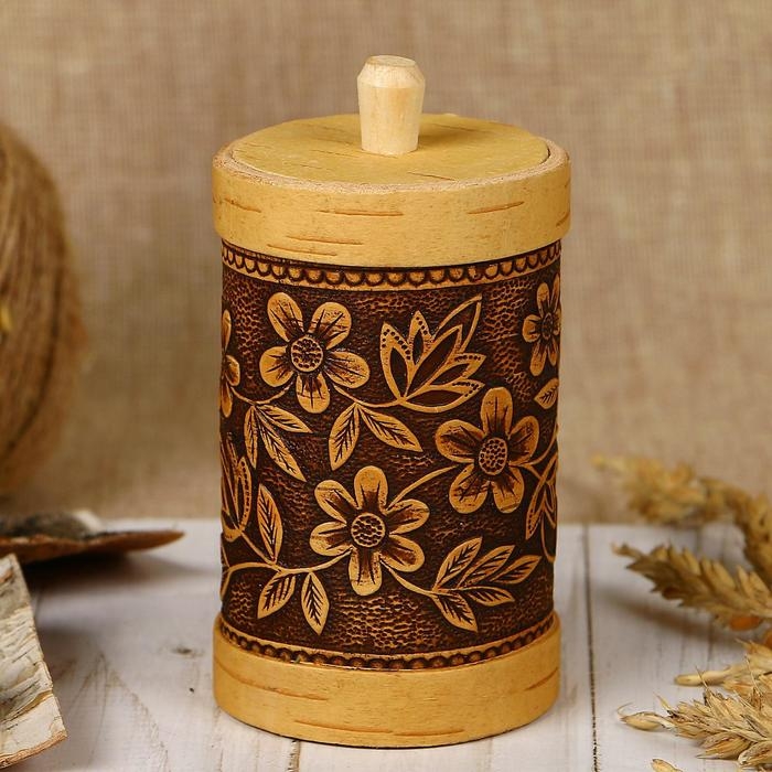 Туес &laquo;Цветы&raquo;, высокий, 6&times;6&times;12 см, береста