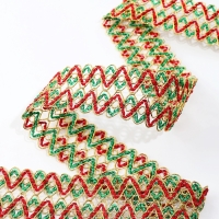 Тесьма Зигзаг зелено-красно-золотая 3.5 см намотка 25 метров