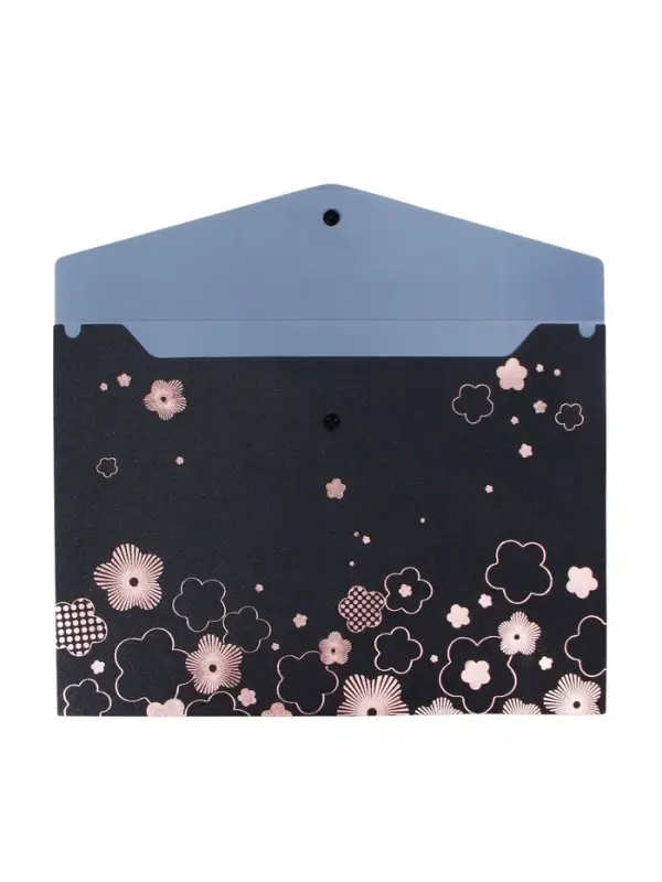 Папка-конверт на кнопке формат А4 180мкр блестящая МИКС Цветы на черном  (штрихкод на штуке)   10843