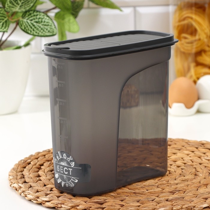 Ёмкость для сыпучих продуктов &laquo;Бест&raquo;, 2 л, 9,5&times;19&times;19 см, цвет прозрачный, крышка серая