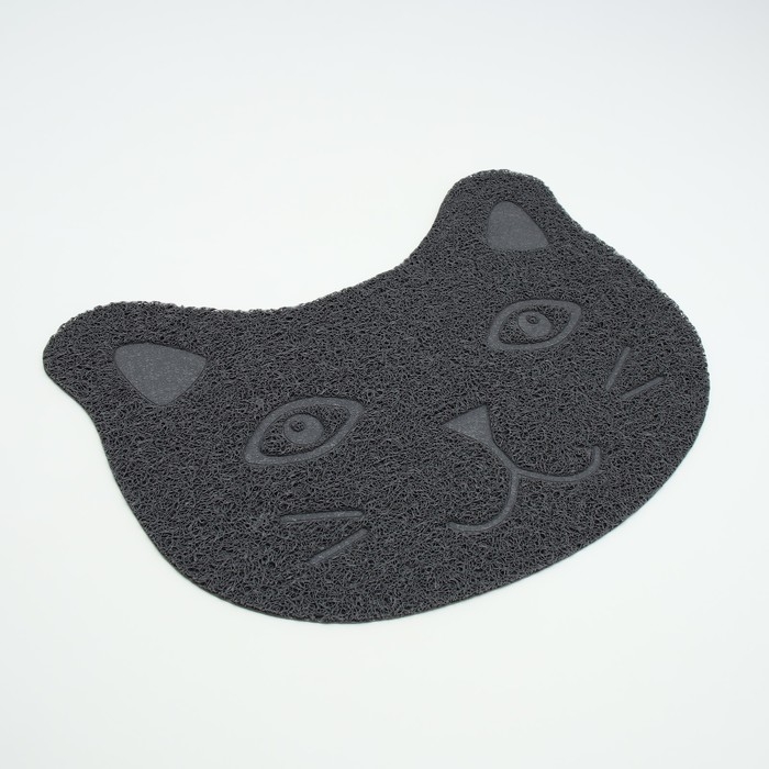 Коврик 2-в-1 под миску/туалет животных "Киса", 40 х 30 см, серый