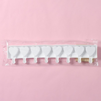 Форма для мороженого Доляна &laquo;Сердца. Макси&raquo;, силикон, 49&times;6,5&times;2 см, 8 ячеек, палочки 50 шт, цвет белый