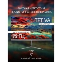 Монитор Leff 24FV100, 24", VA, 1920x1080, 75Гц, 7мс, D-Sub, HDMI, DP, чёрный