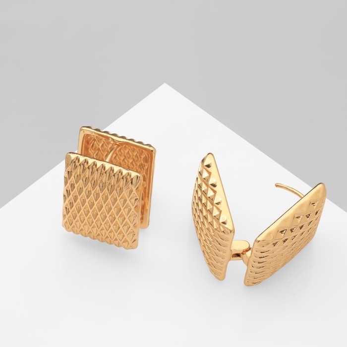 Серьги металл «Аккорд» орнамент, прямоугольник, цвет золото Серьги металл «Аккорд» орнамент, прямоугольник, цвет золото