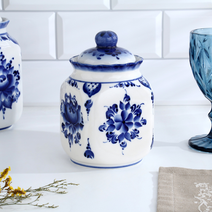 Банка для сып.продуктов "КАСКАД", 16,5см, V-0,95л, авт.Шибаев С.,гжель