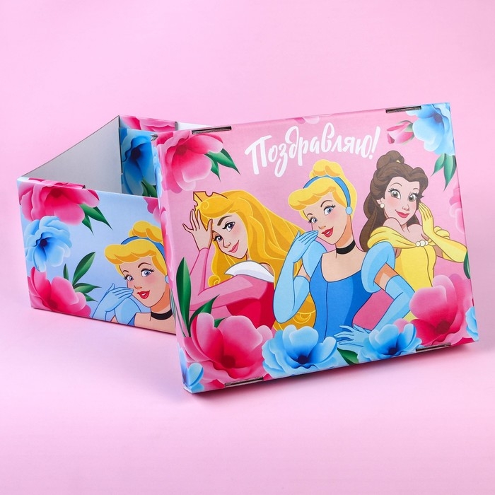 Подарочная коробка с крышкой, складная "Поздравляю" 31х25.5х16 см, Принцессы