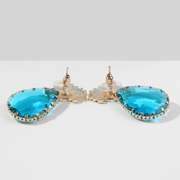 Серьги со стразами «Эдем» сердца, цвет голубой в золоте Серьги со стразами «Эдем» сердца, цвет голубой в золоте