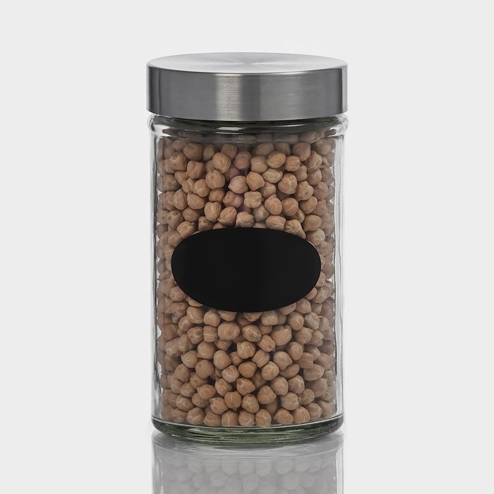 Банка стеклянная для хранения сыпучих продуктов с местом под надпись Доляна &laquo;Премиум&raquo;, 550 мл, 15&times;8 см, с металлической крышкой