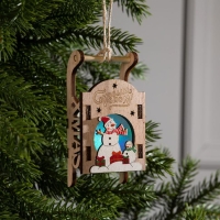 Ёлочная игрушка &laquo;Сани со снеговиком&raquo;, от батареек, свечение RGB