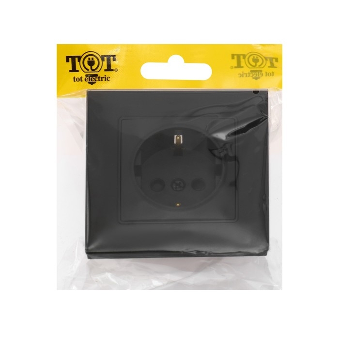 Розетка одноместная TOT Matte Glass, 16 А, скрытая, с з/к, стекло, черная Розетка одноместная TOT Matte Glass, 16 А, скрытая, с з/к, стекло, черная