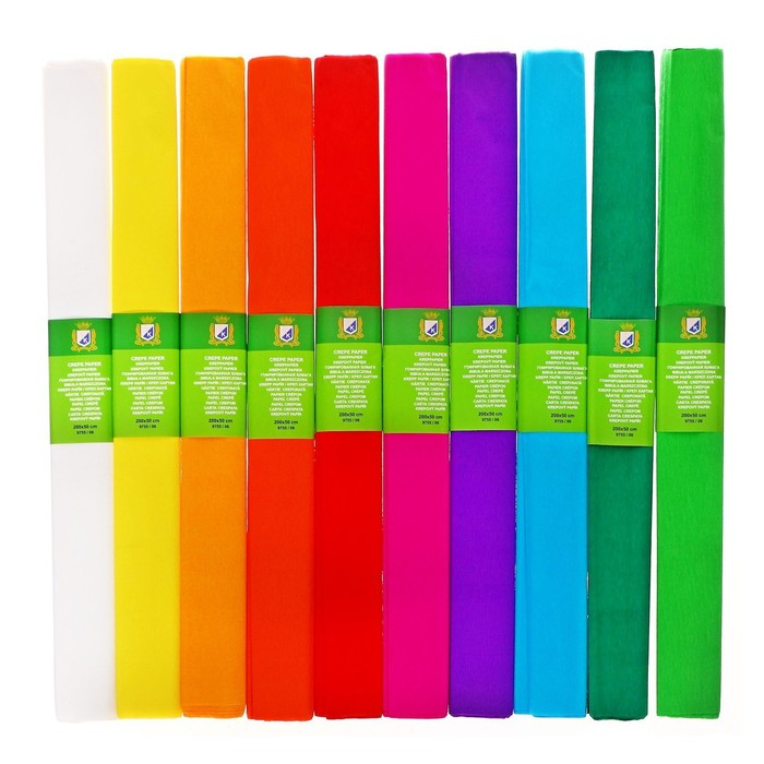 Набор бумаги крепированной "Классика", рулон, 10 штук/10 цветов, 50 х 200 см, 30 г/м2