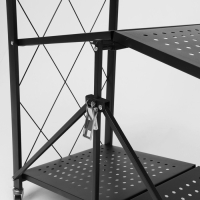 Стеллаж складной на колесах, 3 полки, 71&times;34&times;88 см, цвет чёрный матовый